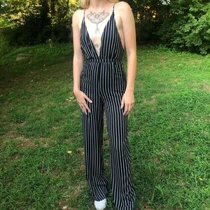 Stella & Jamie striped wide leg black and white pants jumpsuit.